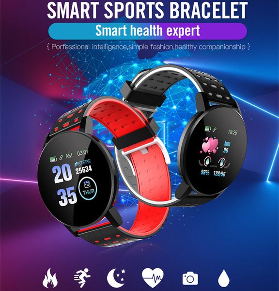 

119 plus smart watch blood pressure heart rate monitor wristband fitness tracker waterproof remote control bracelet with retail box