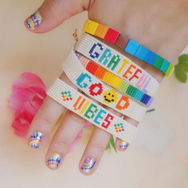 

charm bracelets go2boho boho bracelet for women miyuki girls jewelry handmade friendship enamel tile jewellery rainbow pulseras, Golden;silver