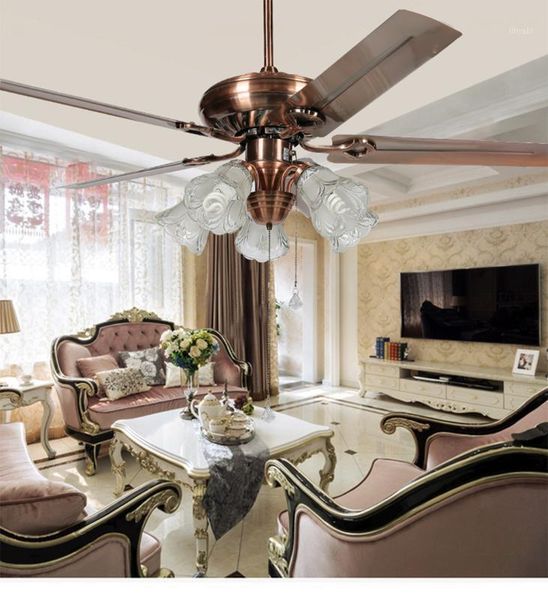 

electric fans 52 inch luxury ceiling fan lamp with light glass lampshade iron led home decor fixture 110v 220v european style dinning room1