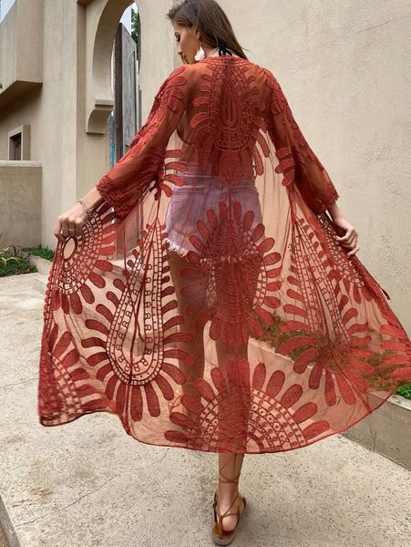 

tie front sheer mesh kimono 39re#, White;black