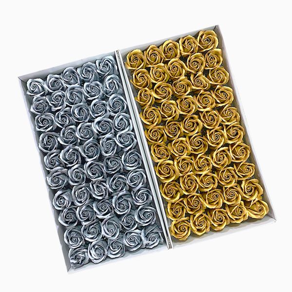 

soft romantic fragrant 3 layers gold silver rose head artificial decoration wedding bouquet gift boxes soap flowers 1022