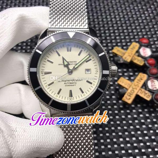 

42mm heritage a1732124.g717.154a automatic mens watch white dial stick markers stainless steel mesh strap black bezel sport watches timezonw, Slivery;brown