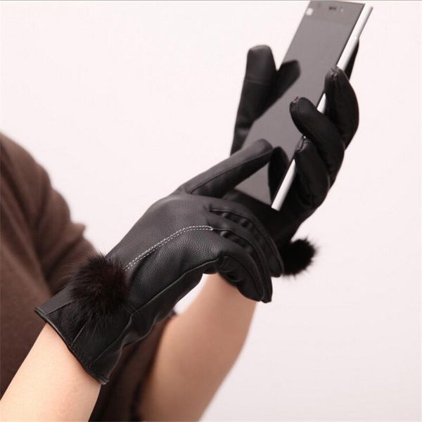 

wholesale- elegant women ladies winter soft leather mitten warm touch screen gloves large1, Blue;gray