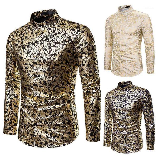 

shirt men hipster luxury black gold bronzing printed slim long sleeve dress shirt wedding nightclub hip hop party prom shirts1, White;black