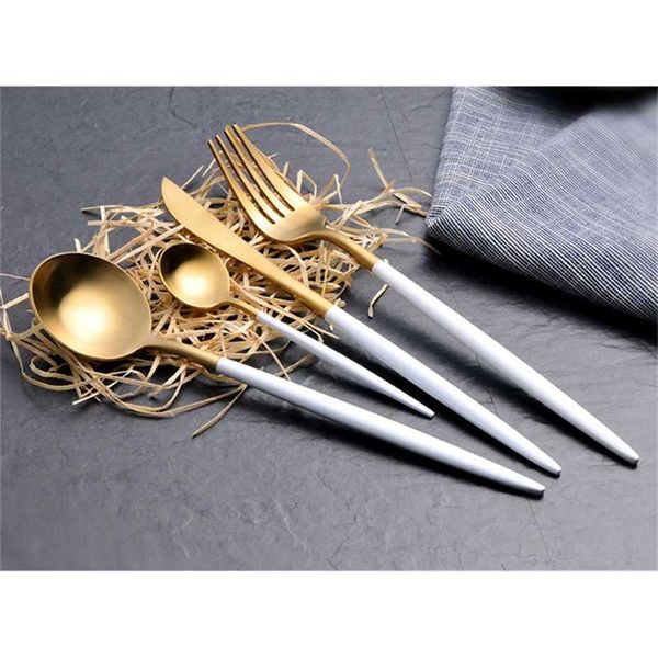 

fork cutlery knife and 304 spoon portugal stainless steel western tableware white handle golden pointed tail flatware epacket