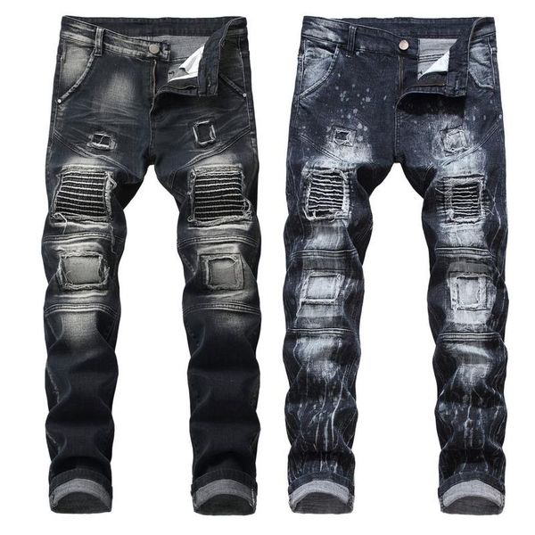 

21 spring and autumn stretch jeans stitching men's denim trousers men clothing mens jeans, Blue