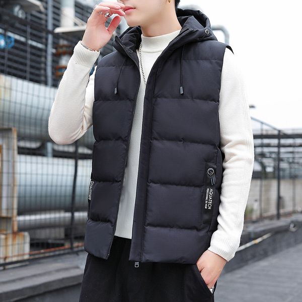 

majiann 2020 autumn new korean fashion down cotton work vest loose casual shoulder hooded jacket, Black;white
