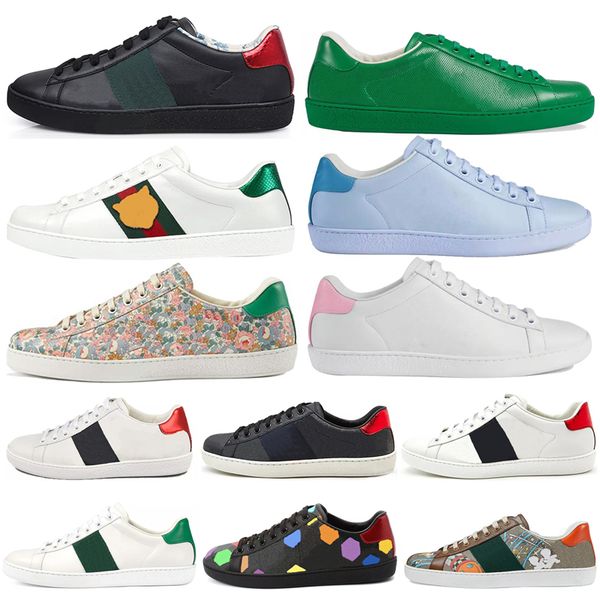 

2021 luxurys designers shoes men women sneaker casual shoes snake chaussures leather sneakers ace bee embroidery shoe k7x5#, Black