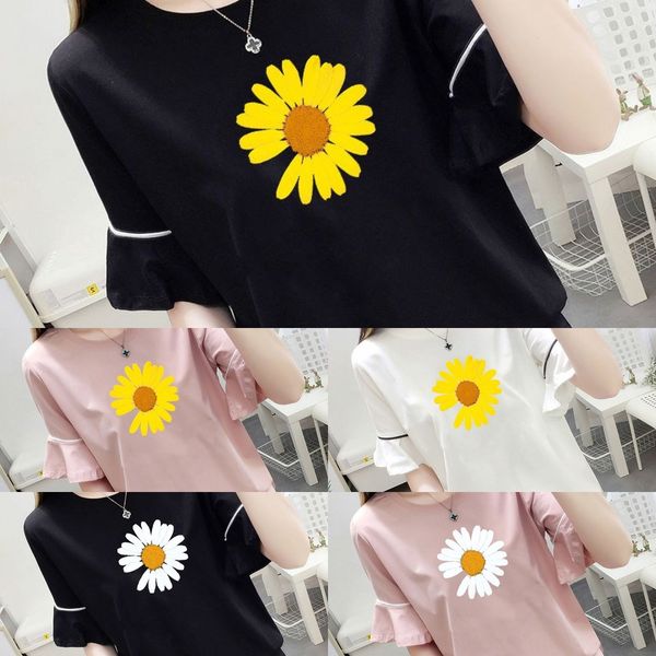 

little daisy short sleeve women's summer wear new korean coat t-shirt loose and versatile women's half sleeve korean style t-shirt, White