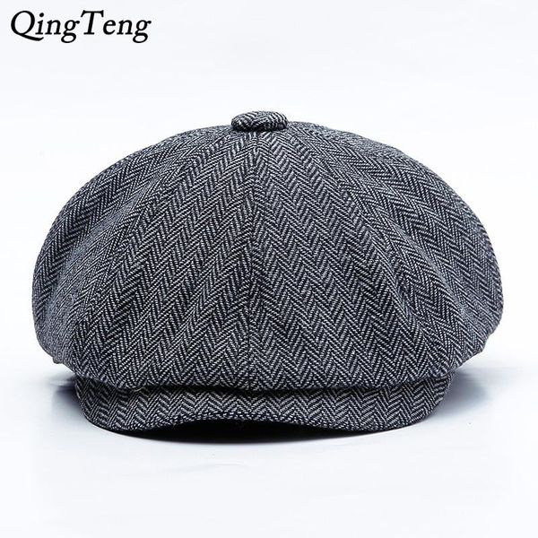 

berets peaky blinders men hat autumn vintage herringbone octagon cap women's casual pumpkin gatsby flat beret hats, Blue;gray