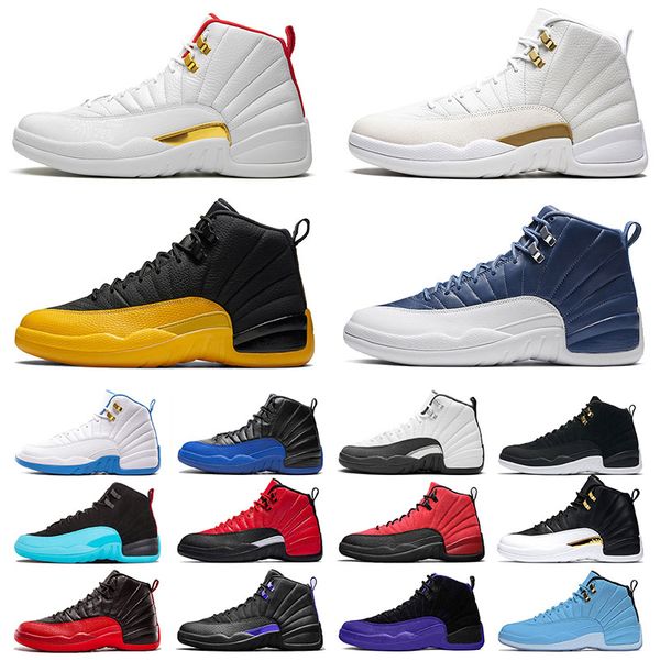 

mens womens x stock jumpman 12 basketball shoes 12s xii university gold ovo fiba gym red stone blue french unc sneakers trainers, White;red