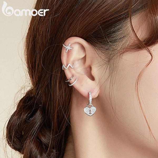 

hoop & huggie bamoer 1pc 925 sterling silver ear clipr earrings for women circle party earring wedding bse337, Golden;silver