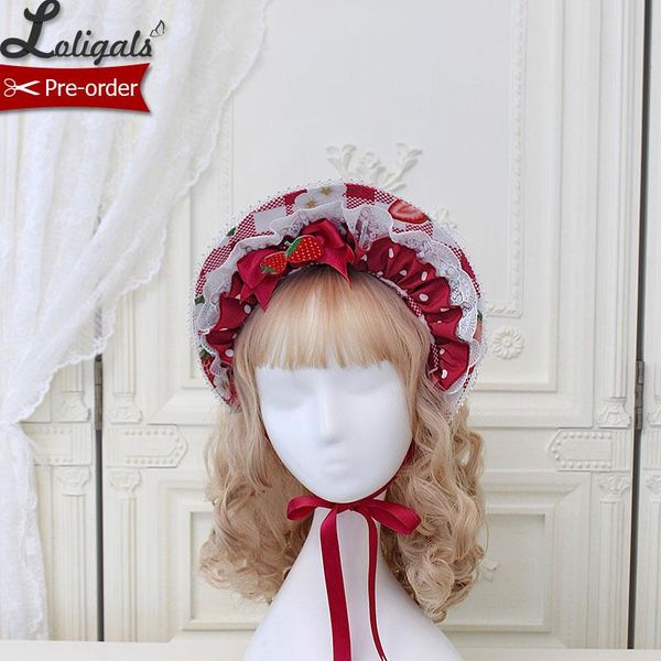 

strawberry & plaid ~ sweet lolita bonnet hat by alice girl ~ pre-order, Blue;gray