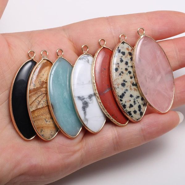 

charms trendy natural stone pendant obsidian amazonite quartz pendants for jewelry making diy necklace earrings size 20x45mm, Bronze;silver