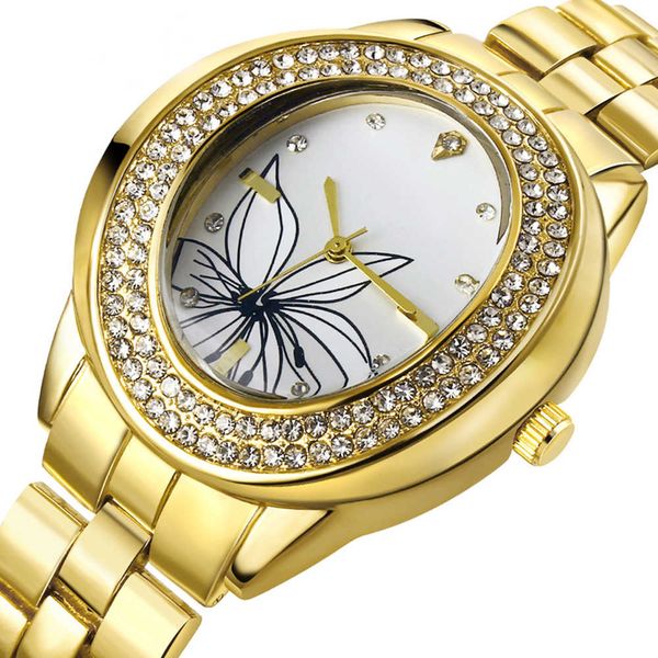 

clean stock big case watch for women white and gold trendy flower dial crystal oval shape watches, Silver