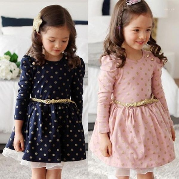 

girl's dresses autumn winter flower lace embroidery girls dress long sleeve polka dot kids for princess party gown casual clothes1, Red;yellow
