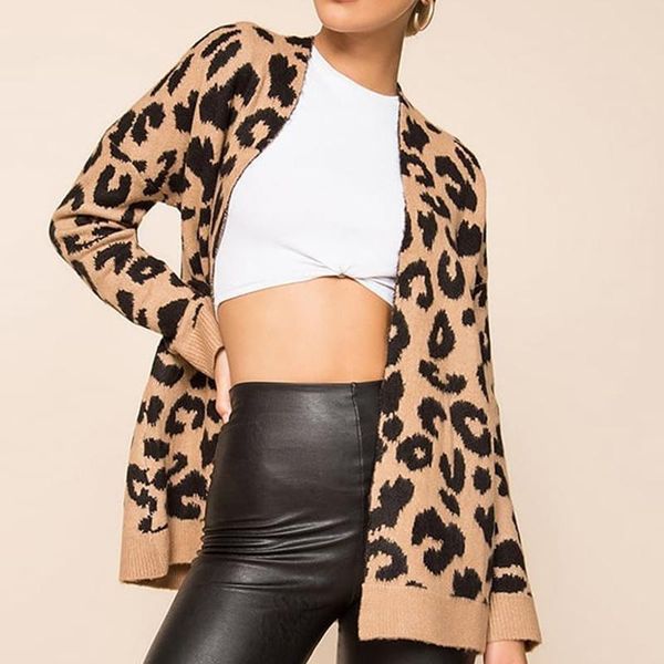 

women's knits & tees hadara leopard cardigan sweaters women fashion autumn open stitch sweater elegant long sleeve female ladies ji, White