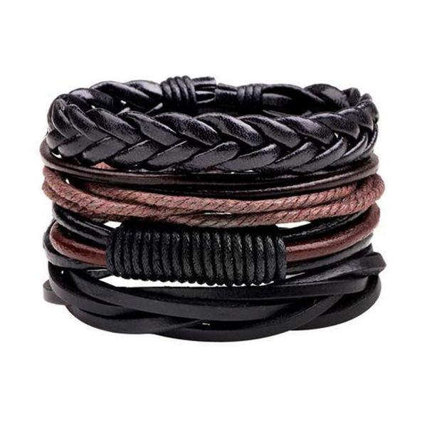 

4pcs vintage men's leather bracelet wood stone beads charm multilayer braided men bracelet pulseira masculina wmtncu, Golden;silver
