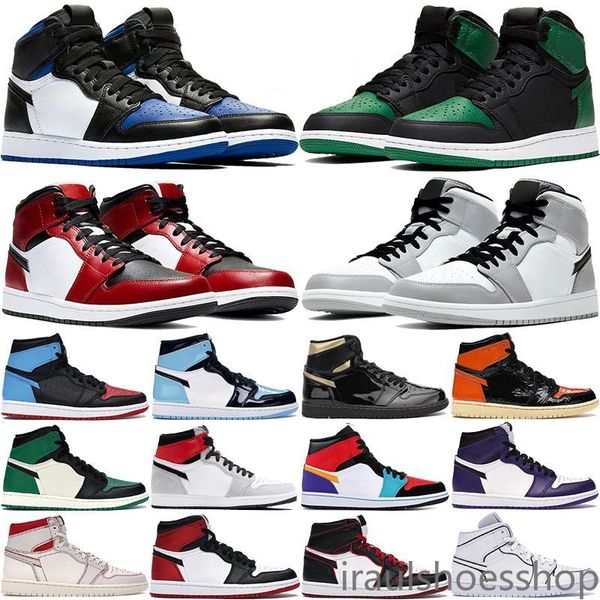 

new jumpman 1 1s shoes men women satin snake gray blue unc patent satin snake tie dye chicago white ow new love designer ir, Black