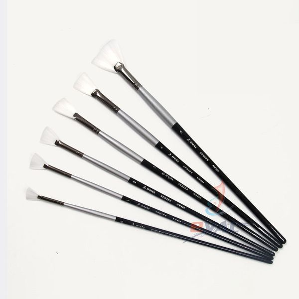 

6pcs/set paint brush fine white color nylon hair fan-shaped birch long pole acrylic brush art painting supplies artist paint, Black;red