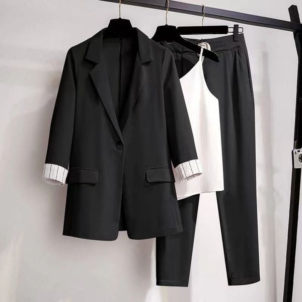 

women's suit jacket 100kg fat women's 20-piece casual spring thin autumn three-piece designer plus size, White;black