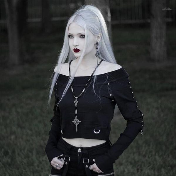 

2019 autumn new women's one-shoulder long-sleeved blouses casual off-shoulder slim short paragraph navel ins, White