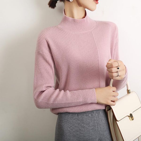 

lhzsyy 2019autumn winter new women' knitted half-high collar sweater fashion loose short bottoming shirt warm wild knit pullover1, White;black