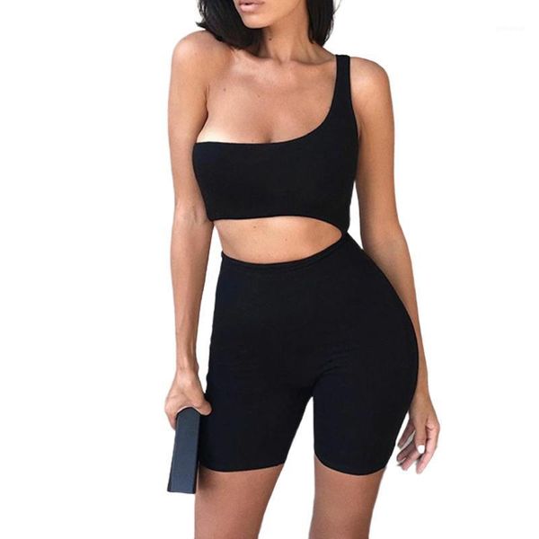 

2020 new women sleeveless tank jumpsuit rompers playsuit bodycon slim solid stretch grey black jumpsuit shorts pants trousers1, Black;white