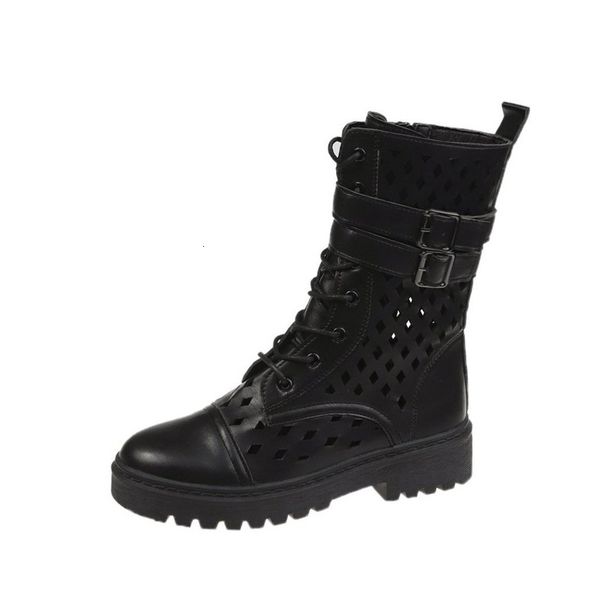 

2021 new women cut out pu leather ankle boots lace up buckle strap shoes autumn ladies fashion casual shoe 1 x0gb, Black