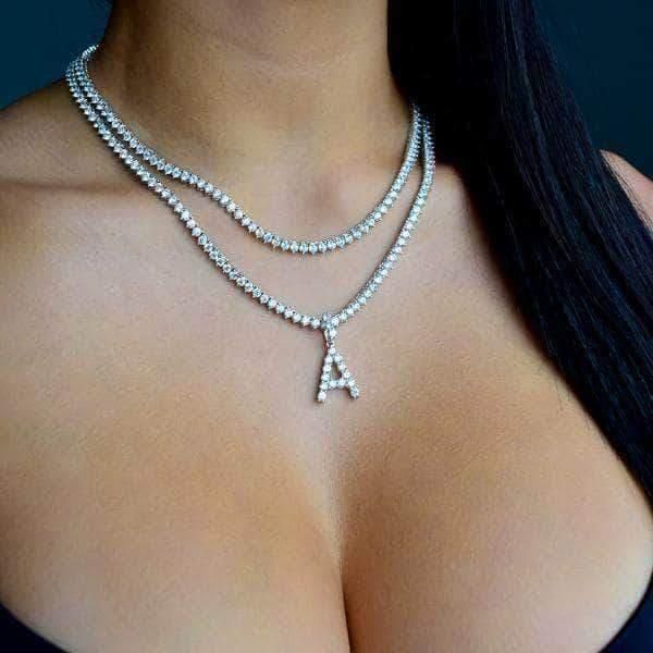 

chains hip hop bling alphabet letter cubic zirconia sparking wedding gifts boy men cool tennis long chain cz necklaces, Silver