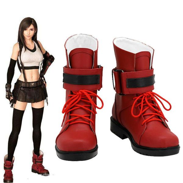 

final fantasy vii tifa lockhart cos shoes red boots high heel customized plus size 34-50, Black
