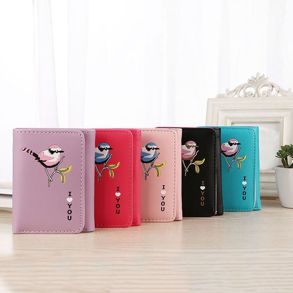 

ladies small fresh pu walletleather wallet cartoon print cute short magnetic buckle wallet card bag coin purse, Red;black