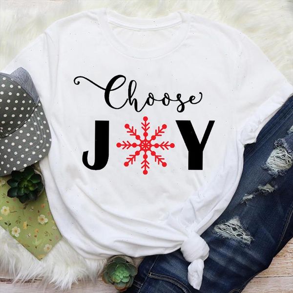 

women letter snowflake winter new year 90s style merry christmas graphic tees clothes print lady female t shirt t shirt, White