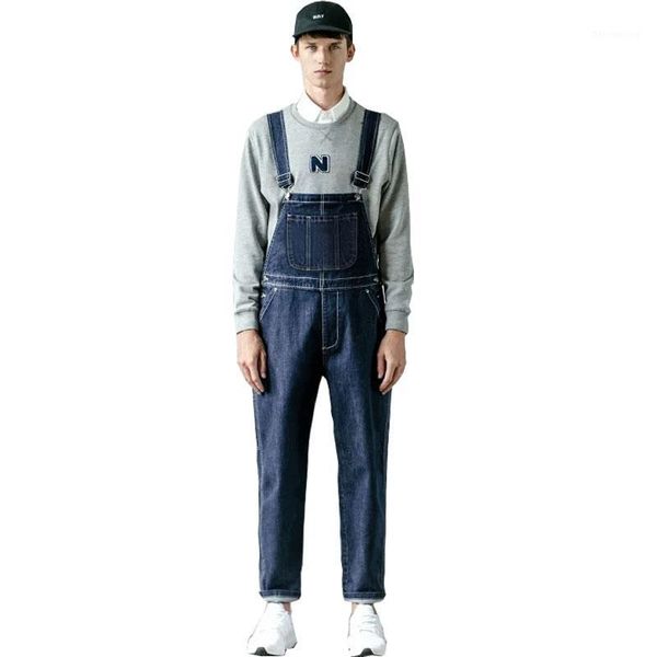 

men's denim overalls, loose one-piece tooling straight pants, elastic large size s-3xl suspenders men's jeans1, Blue