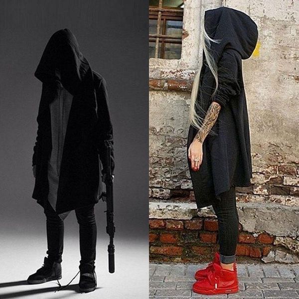 

men black trench cloak coat open stitch long type cardigan loose outwear coat wizard turn-down collar personalised streetwear, Tan;black