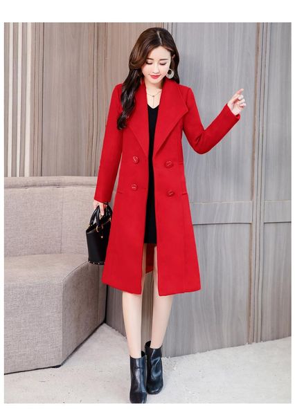 

new fashion womens long coats 2020 winter double breasted solid wool blend coat and jacket full sleeve ladies coats, Black
