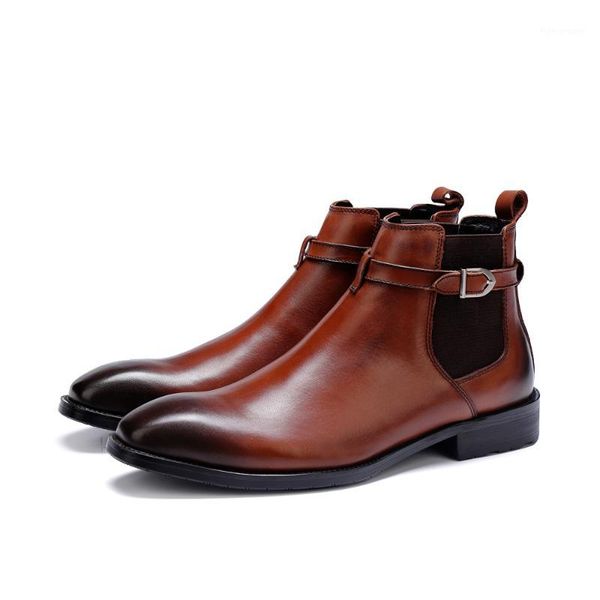 

boots men's cowboy ankle dress western wedding oxfords square toe genuine leather chakku buckle shoes 2021 1, Black
