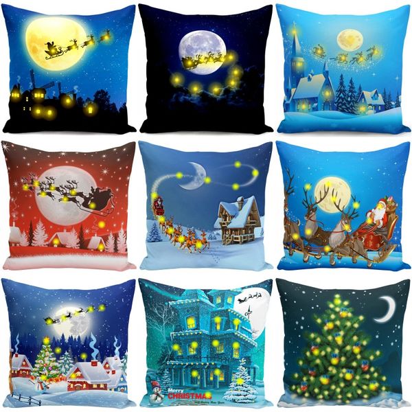 

led pillow case 18inch happy halloween christmas sofa lighted throw pillow case deer design pillow cover