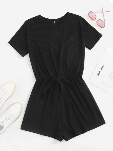 

solid tie front romper n6du#, White