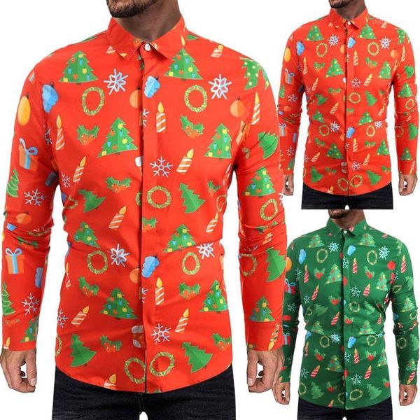 

men casual novelty christmas printed casual long sleeves shirt blouse w9161, White;black