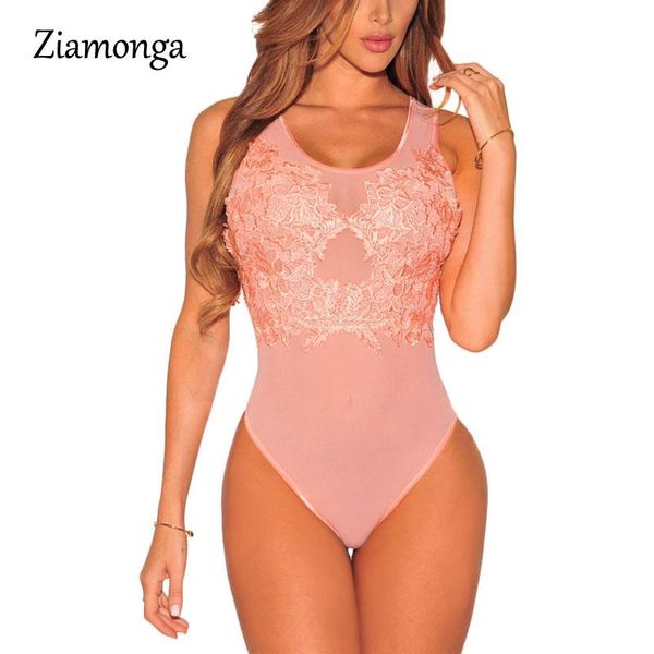 

ziamonga 2021 summer jumpsuit lace floral mesh bodysuit women bodycon vestidos ladies clothing clubwear combinaison femme, Black;white