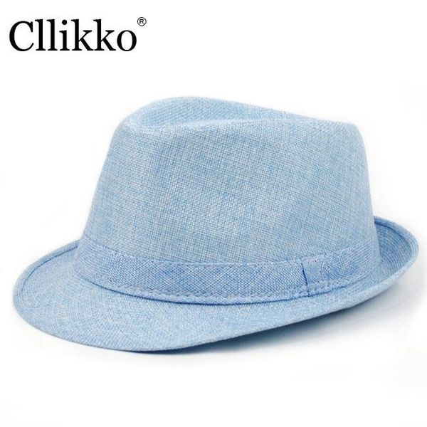 

cllikko summer hat for men summer beach cap sun hat men panama straw male trilby fashion sun visor cap, Blue;gray