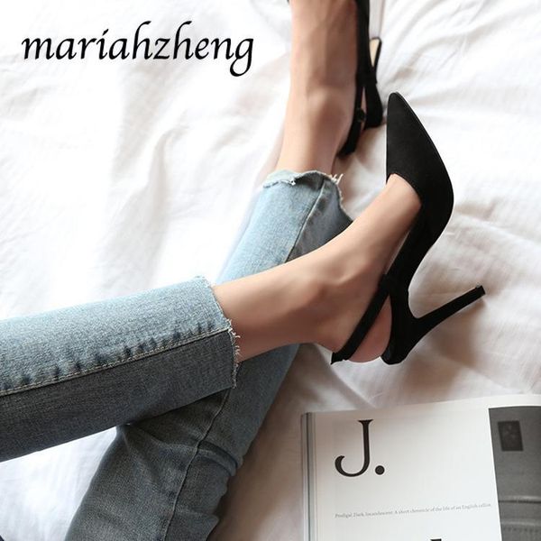 

dress shoes meriahzheng women's pumps shallow suede thin heeled nightclub pointed toe lady fashion 35-41 gxf-2977-111, Black