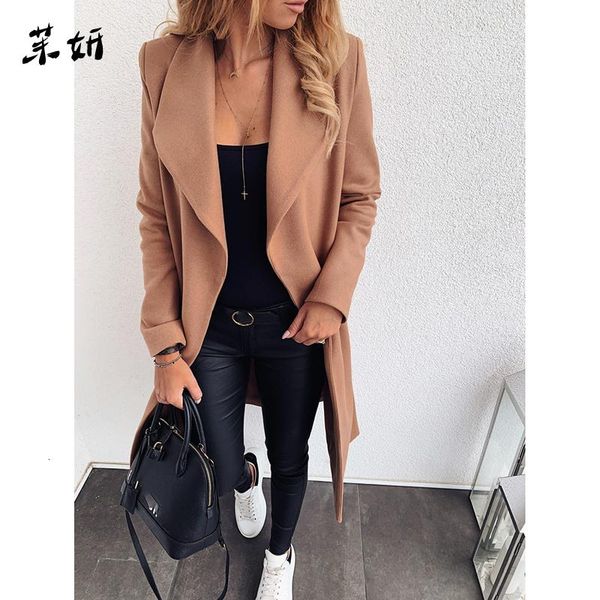 

women's trench coats women autumn winter solid plus size s-3xl streetwear bandage long sleeve windbreaker ladies casual slim thick outw, Tan;black