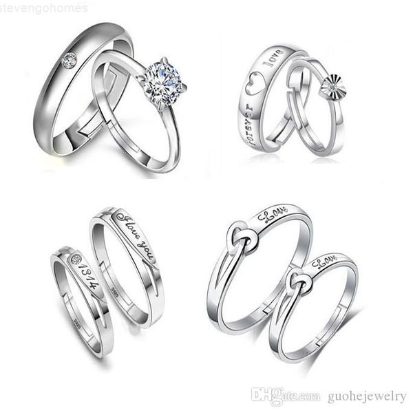 

sterling 1 pair silver mixed adjusted design opening couple romantic heart-shaped rings ing