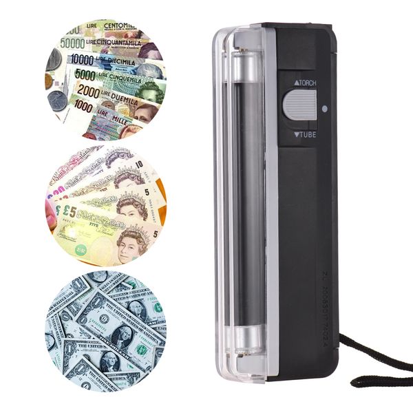 Tragbarer 2-in-1-Mini-Geldprüfer für Falschgeld, Banknoten, Rechnungsprüfer mit UV-Licht-Taschenlampe