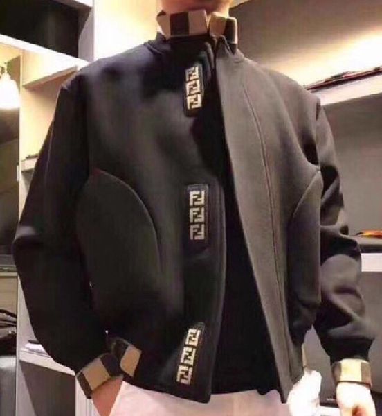 

men fashion brand stars same jackets paragraph ff letter cashmere woolen autumn jacket european-american winter baseball uniform jacket hot, Black;brown