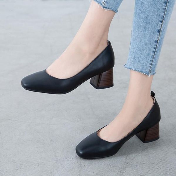 

2021 new primavera baixa boca rasa grosso mid-heel praa cabea selvagem confortvel concisa personalidade sapatos t7gp, Black