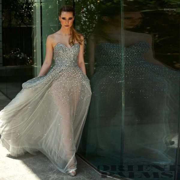 

casual dresses fashion see thru gray a-line tulle women to party shiny crystal long prom gowns lace up1, Black;gray