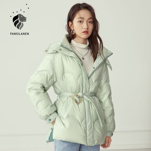 

fansilanen discolor fashion green puffer down jacket women autumn winter wram quilted coat thermal feather light down parka 201029, Black
